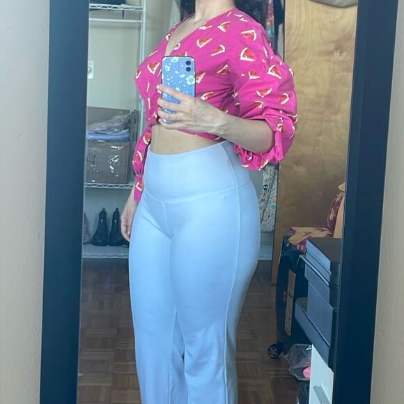 Color me Courtney Emily wrap top bubble 3/4th sleeve watermelon print blouse - Picture 2 of 8